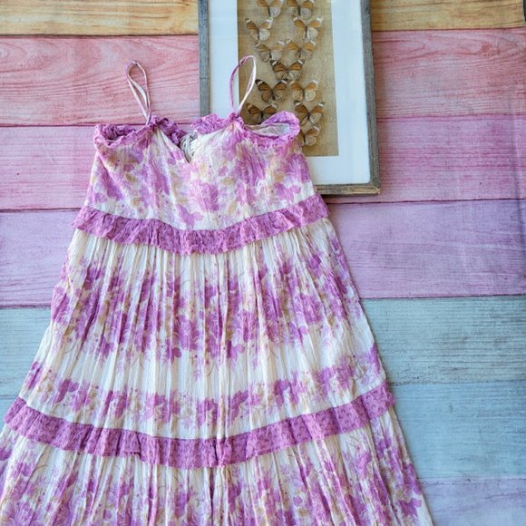 Spell Pink/White Coco Lei Lilac Floral Metallic Strappy Boho Midi Dress/Gown XXL - Picture 8 of 12